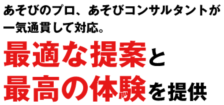 あそびのプロ、あそびコンサルタントが一気通貫して対応。最適な提案と最高の体験を提供