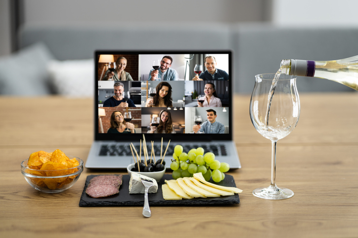 Virtual Wine Tasting Dinner Event Online Using Laptop